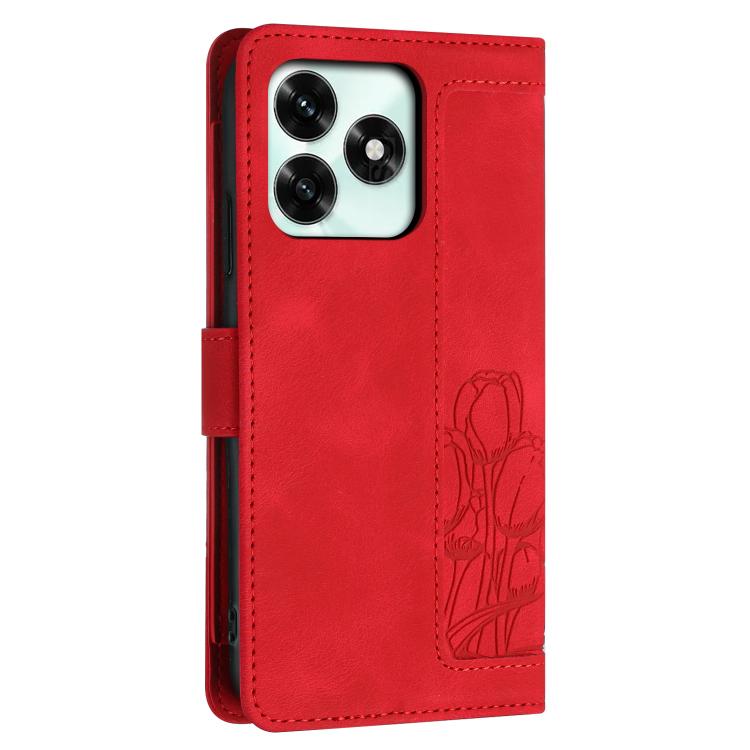 For Honor X5c Plus Tulips Embossed Leather Phone Case with Lanyard