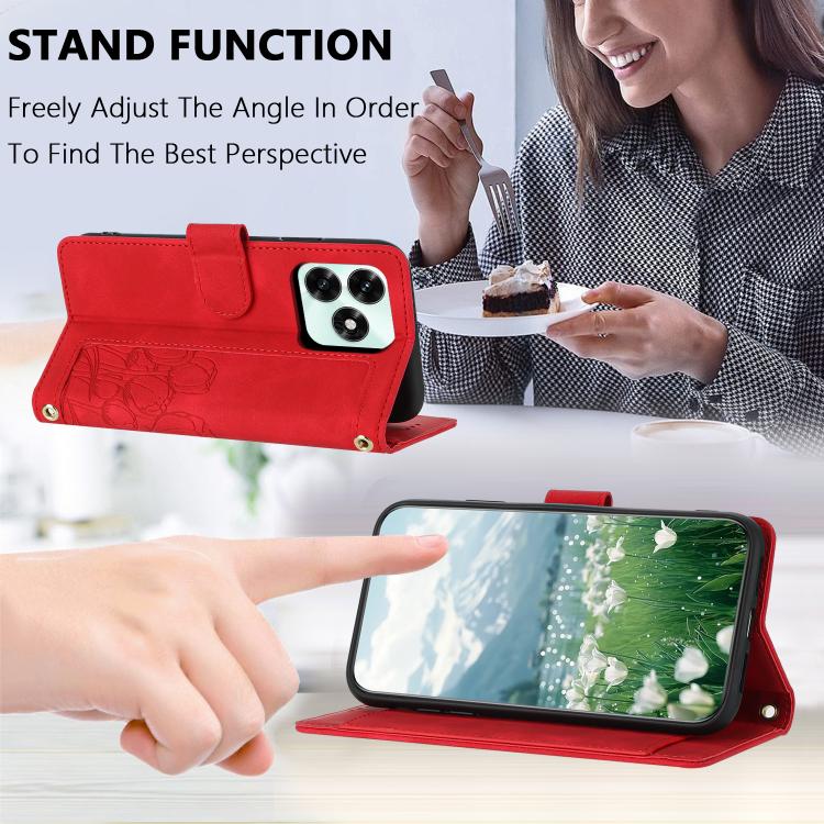 For Honor X5c Plus Tulips Embossed Leather Phone Case with Lanyard