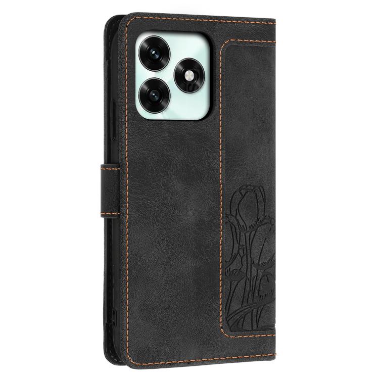 For Honor X5c Plus Tulips Embossed Leather Phone Case with Lanyard