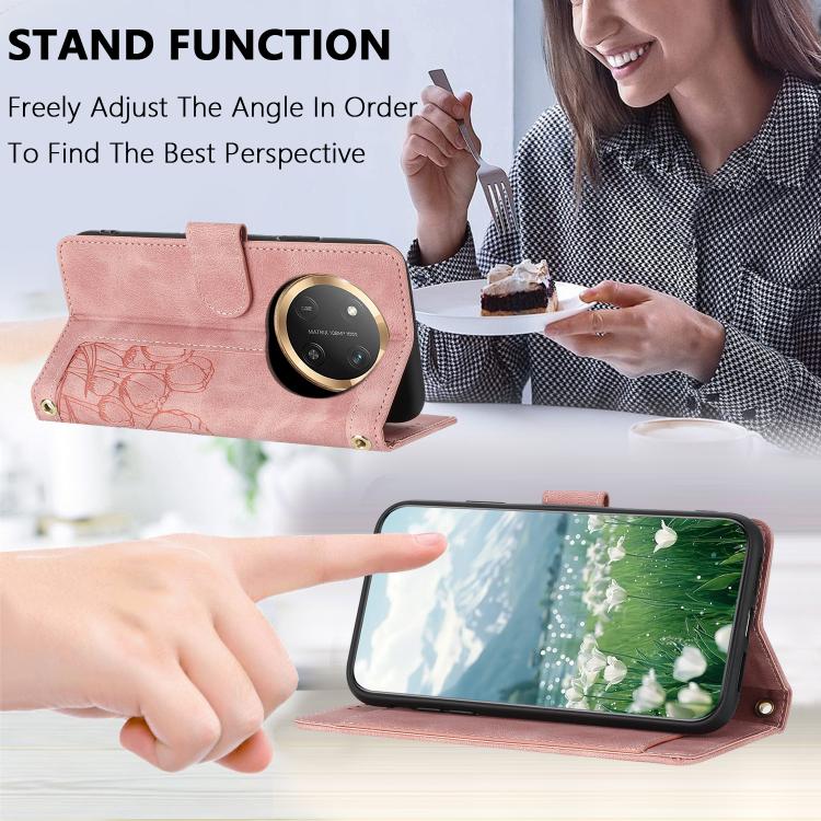For Honor X60 Pro Tulips Embossed Leather Phone Case with Lanyard