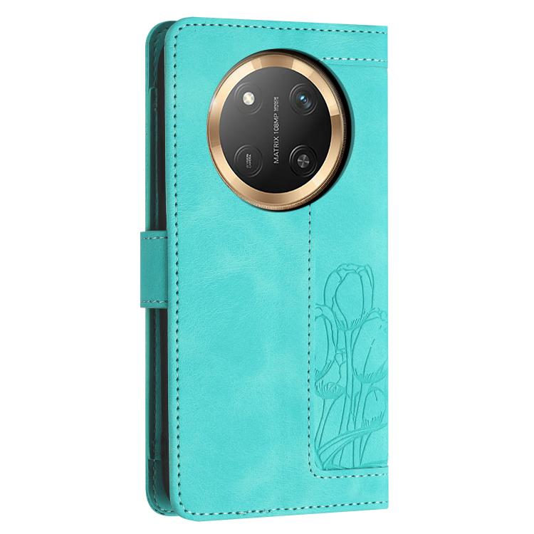 For Honor X60 Pro Tulips Embossed Leather Phone Case with Lanyard