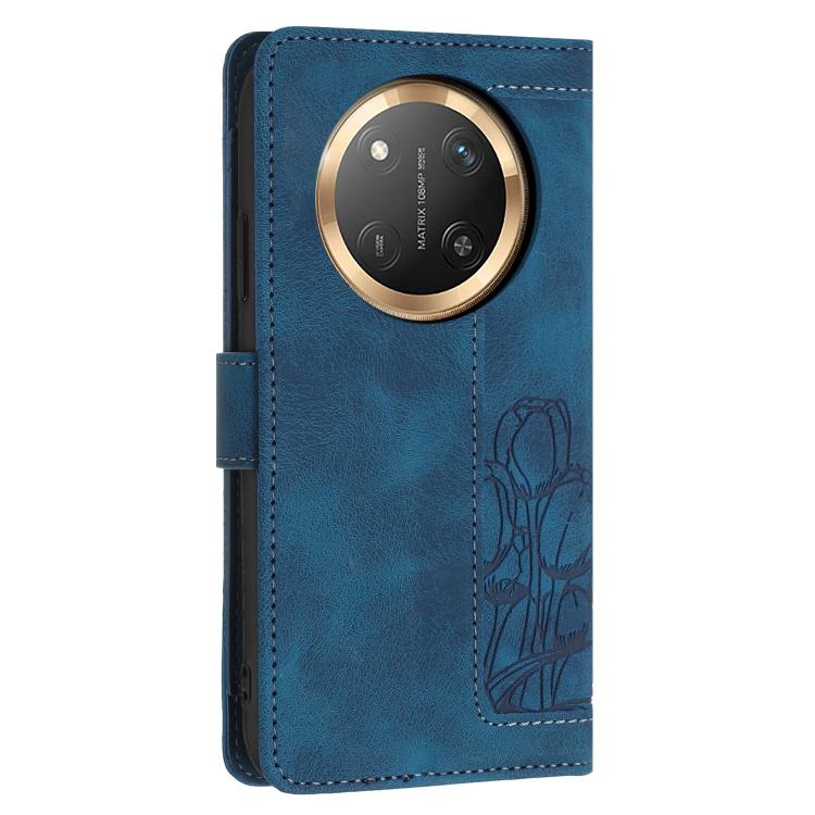 For Honor X60 Pro Tulips Embossed Leather Phone Case with Lanyard