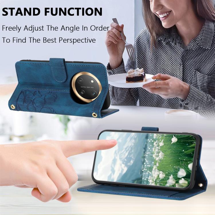 For Honor X60 Pro Tulips Embossed Leather Phone Case with Lanyard