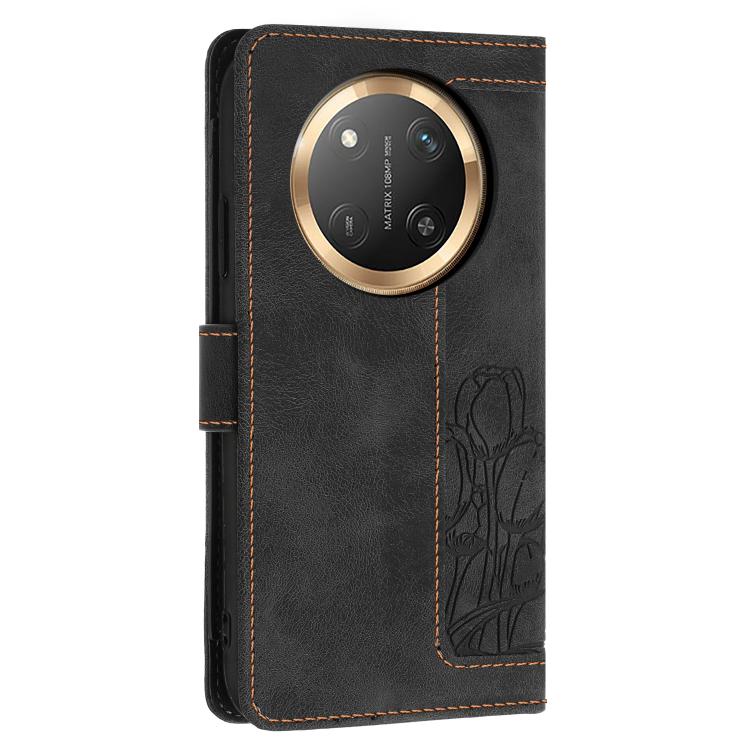 For Honor X60 Pro Tulips Embossed Leather Phone Case with Lanyard