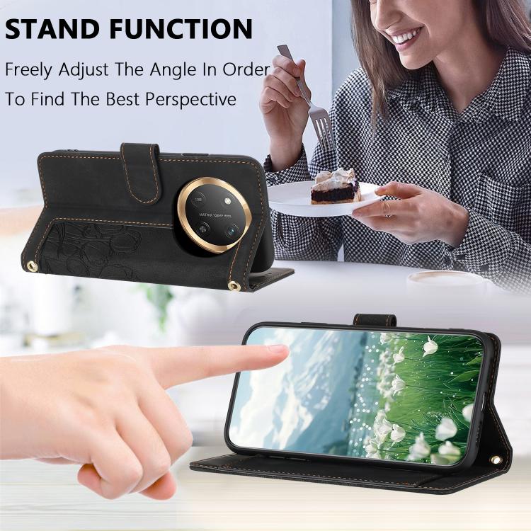 For Honor X60 Pro Tulips Embossed Leather Phone Case with Lanyard