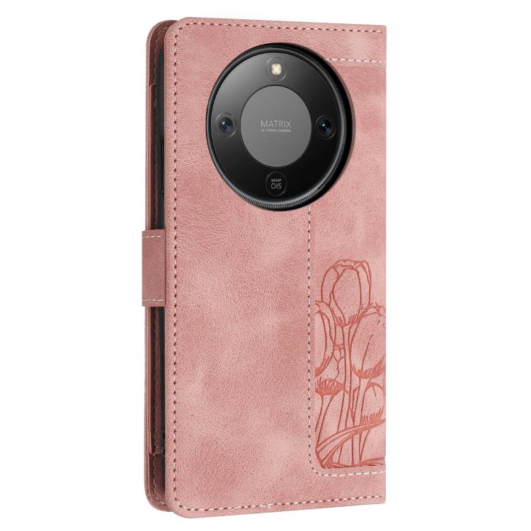 For Honor X70 5G Tulips Embossed Leather Phone Case with Lanyard