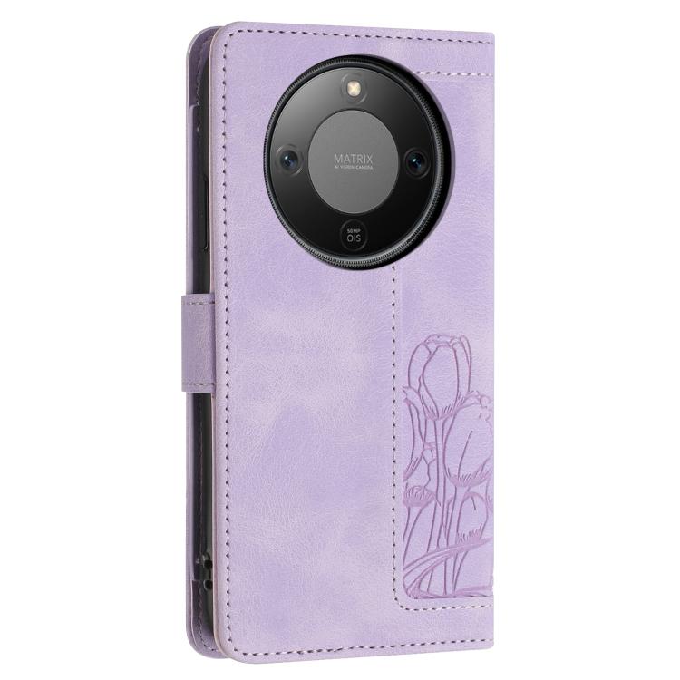 For Honor X70 5G Tulips Embossed Leather Phone Case with Lanyard
