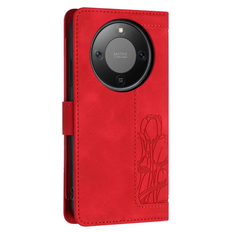 For Honor X70 5G Tulips Embossed Leather Phone Case with Lanyard