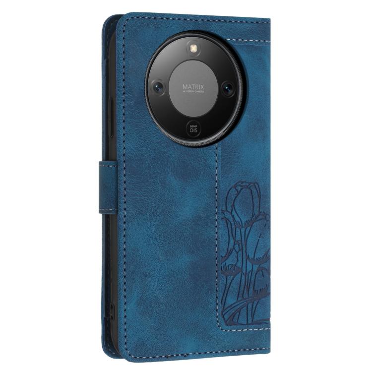 For Honor X70 5G Tulips Embossed Leather Phone Case with Lanyard