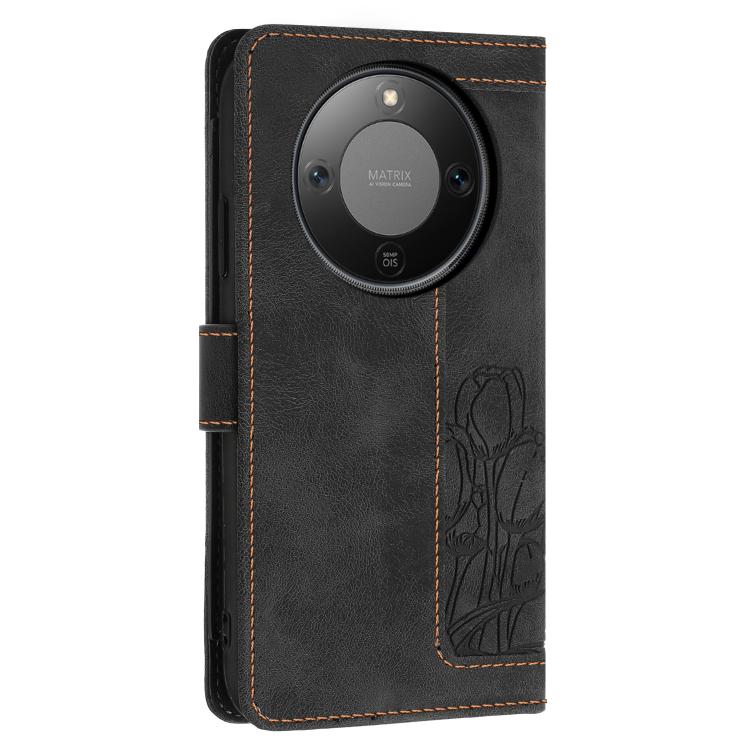 For Honor X70 5G Tulips Embossed Leather Phone Case with Lanyard