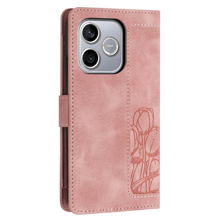 For Honor 600 Lite Global Tulips Embossed Leather Phone Case with Lanyard