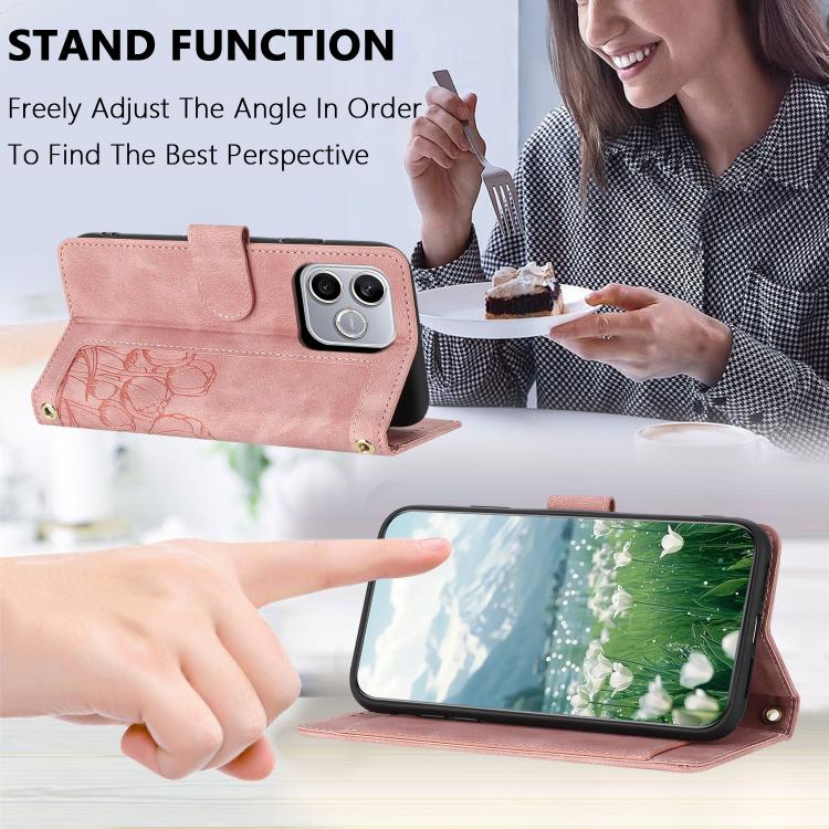 For Honor 600 Lite Global Tulips Embossed Leather Phone Case with Lanyard
