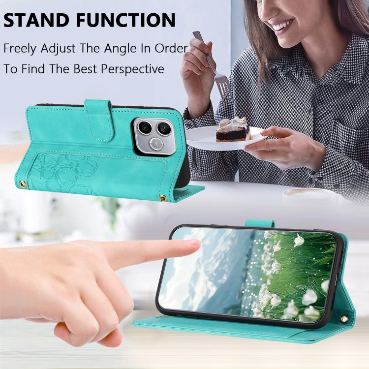 For Honor 600 Lite Global Tulips Embossed Leather Phone Case with Lanyard