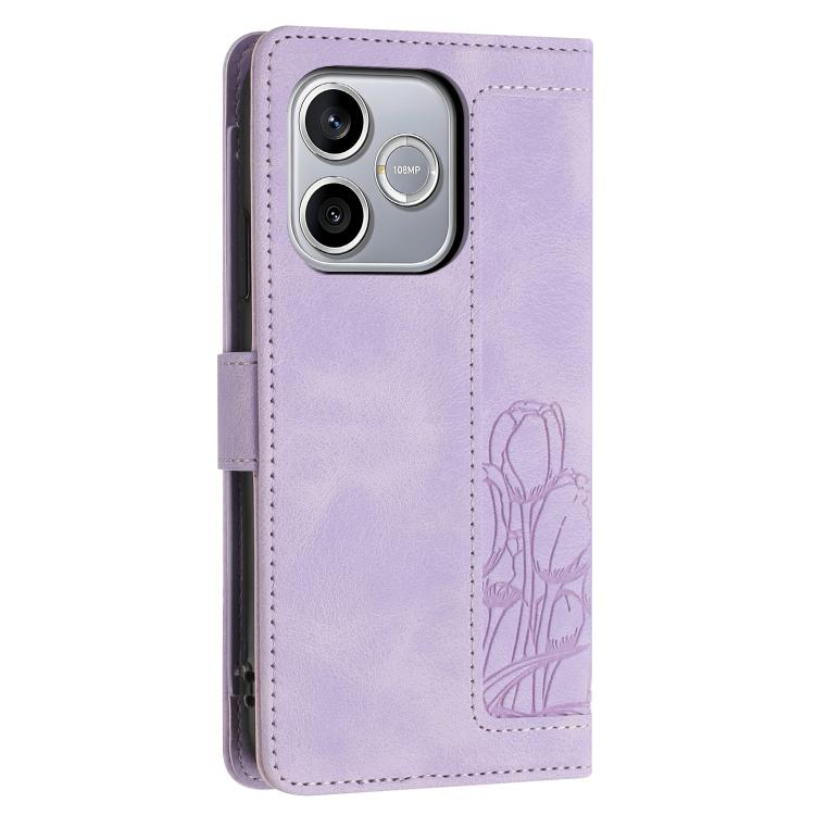 For Honor 600 Lite Global Tulips Embossed Leather Phone Case with Lanyard