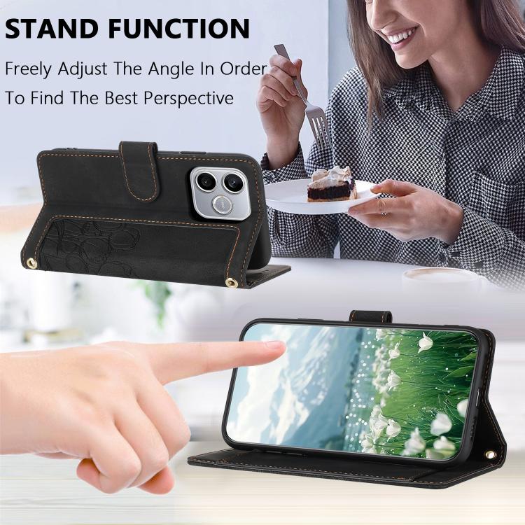 For Honor 600 Lite Global Tulips Embossed Leather Phone Case with Lanyard