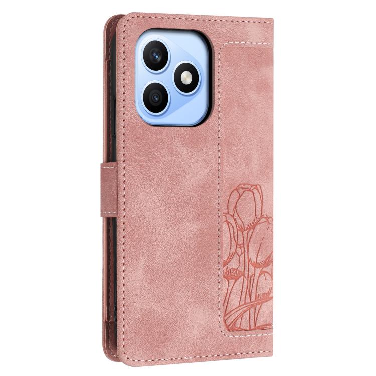 For Honor X8d 4G Tulips Embossed Leather Phone Case with Lanyard