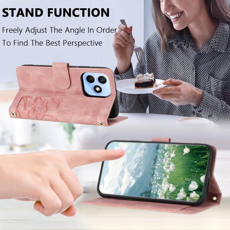 For Honor X8d 4G Tulips Embossed Leather Phone Case with Lanyard