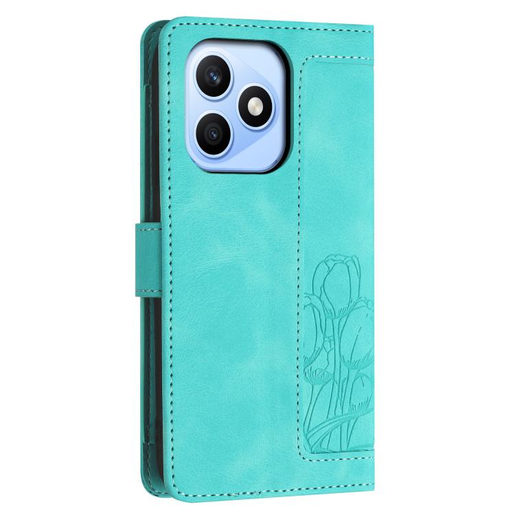 For Honor X8d 4G Tulips Embossed Leather Phone Case with Lanyard
