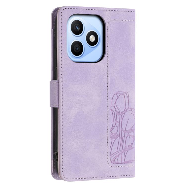 For Honor X8d 4G Tulips Embossed Leather Phone Case with Lanyard