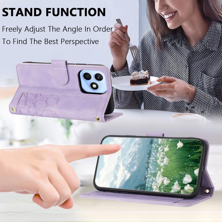 For Honor X8d 4G Tulips Embossed Leather Phone Case with Lanyard