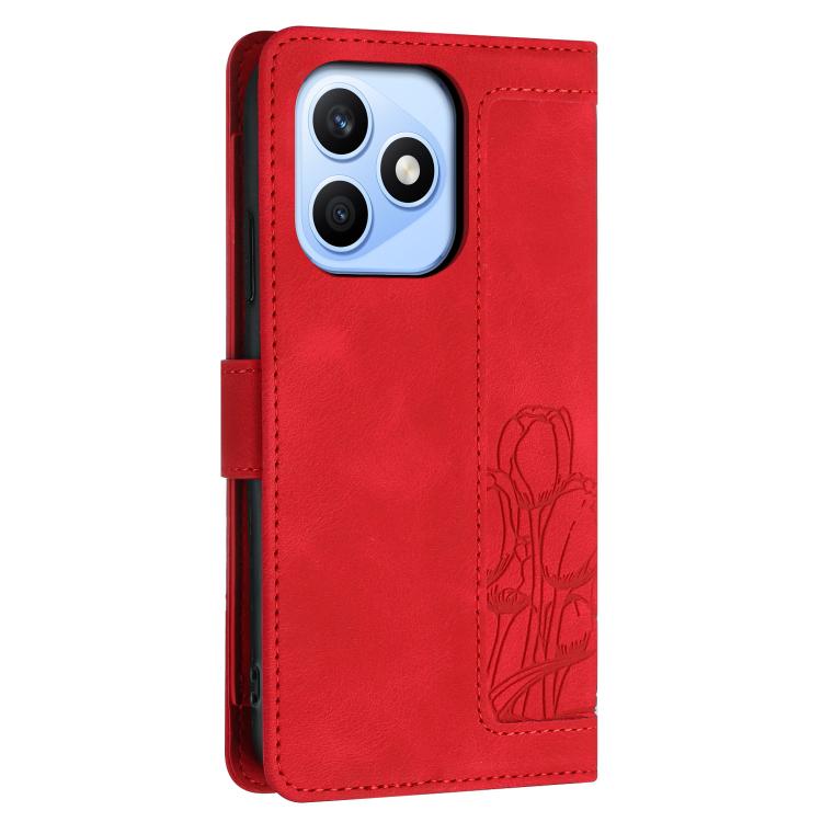 For Honor X8d 4G Tulips Embossed Leather Phone Case with Lanyard