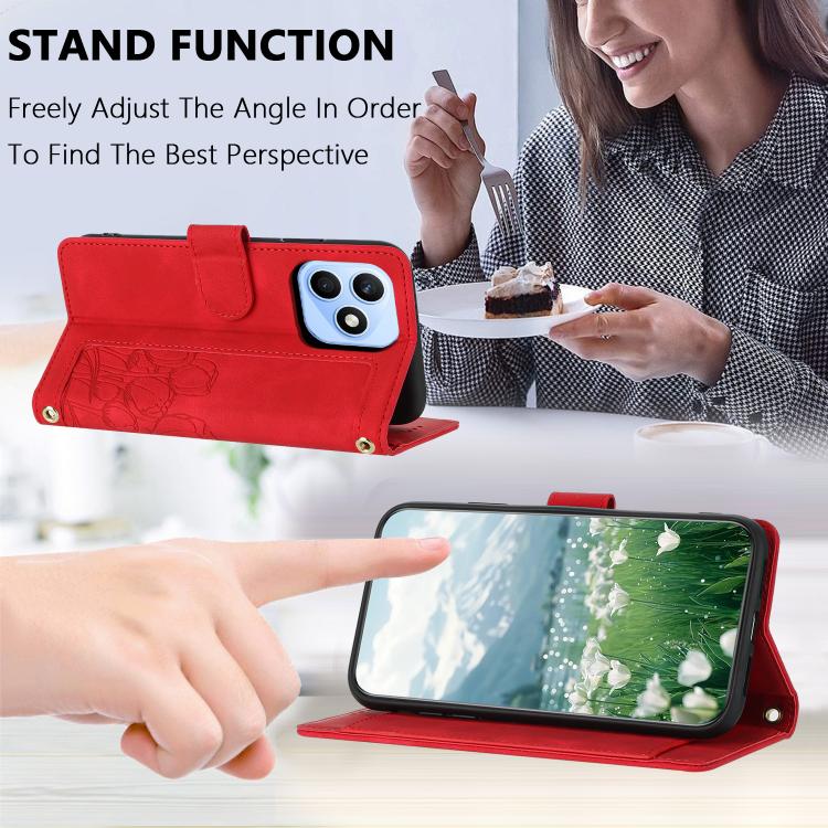 For Honor X8d 4G Tulips Embossed Leather Phone Case with Lanyard
