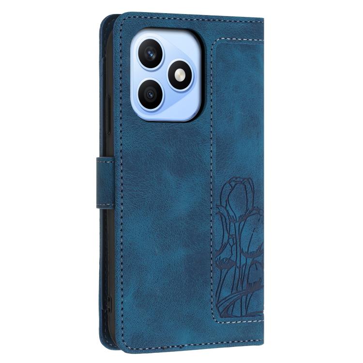 For Honor X8d 4G Tulips Embossed Leather Phone Case with Lanyard