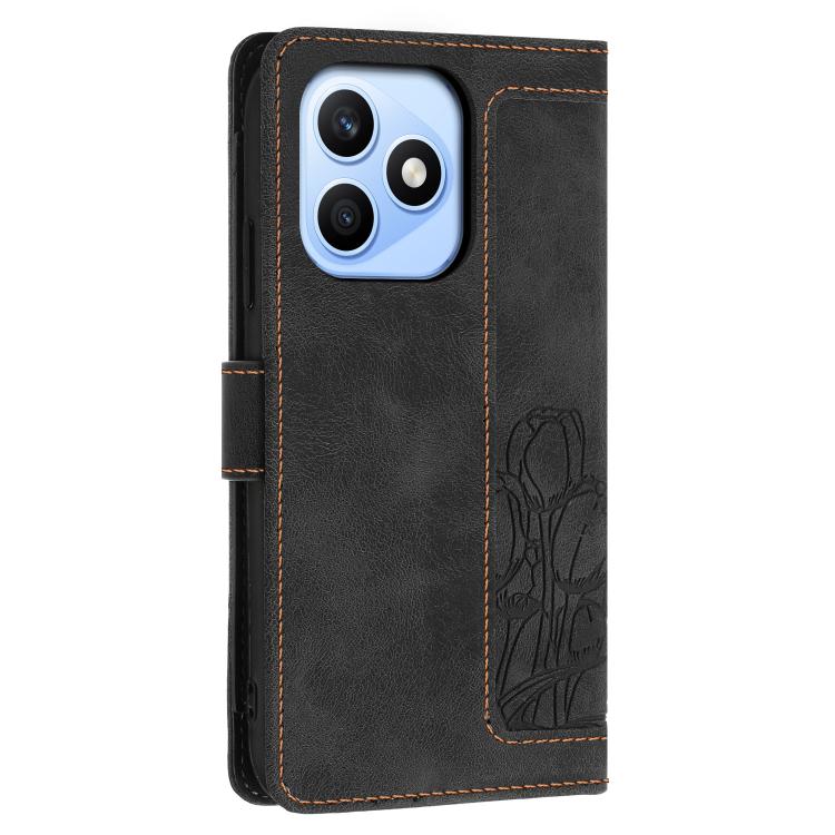 For Honor X8d 4G Tulips Embossed Leather Phone Case with Lanyard