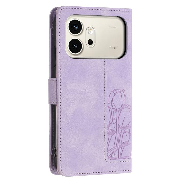For Honor 600 / 600 Pro Global Tulips Embossed Leather Phone Case with Lanyard