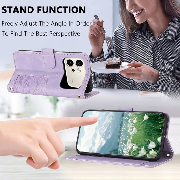 For Honor 600 / 600 Pro Global Tulips Embossed Leather Phone Case with Lanyard