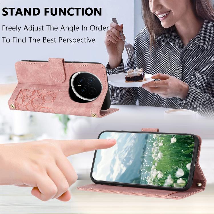 For Honor Magic8 Pro Tulips Embossed Leather Phone Case with Lanyard