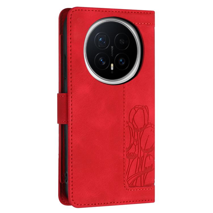 For Honor Magic8 Pro Tulips Embossed Leather Phone Case with Lanyard