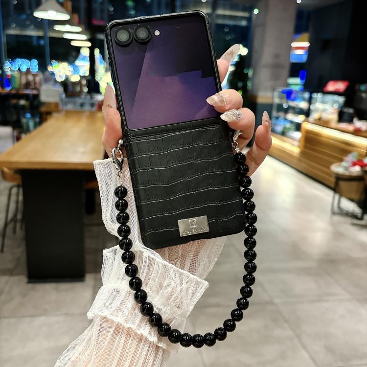 For Samsung Galaxy Z Flip7 5G Nameplate Style Crocodile Pattern DIY Side Buckle Phone Case with Strap