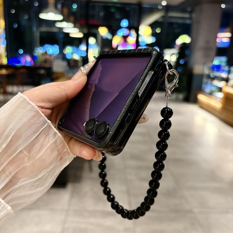 For Samsung Galaxy Z Flip7 5G Nameplate Style Crocodile Pattern DIY Side Buckle Phone Case with Strap