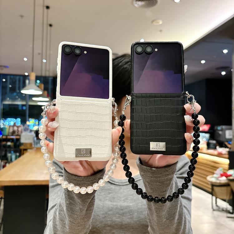 For Samsung Galaxy Z Flip7 5G Nameplate Style Crocodile Pattern DIY Side Buckle Phone Case with Strap