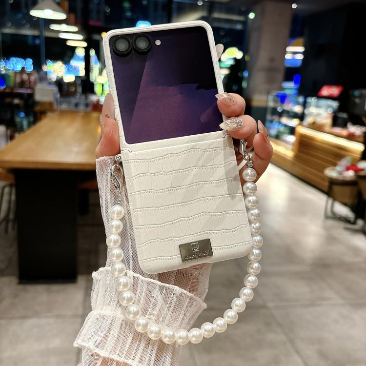 For Samsung Galaxy Z Flip7 5G Nameplate Style Crocodile Pattern DIY Side Buckle Phone Case with Strap