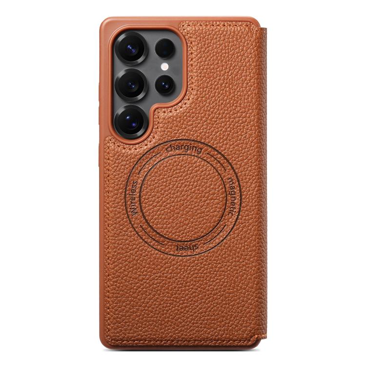 For Samsung Galaxy S23 Ultra 5G ESEBLE Ultra-thin Card Slot Magnetic Vegan Leather Phone Case