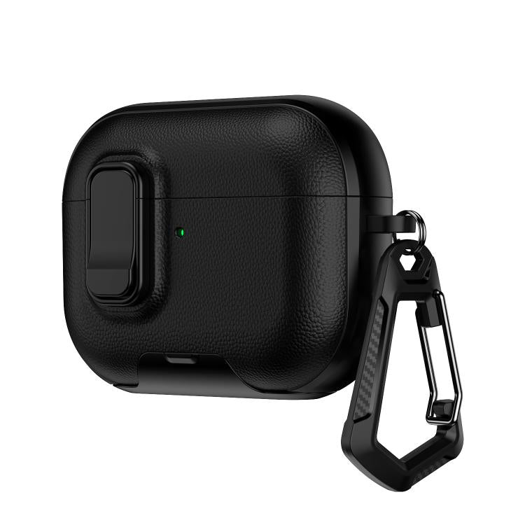 For AirPods Pro 3 Litchi Texture Earphone Case with Holder & Security Lock