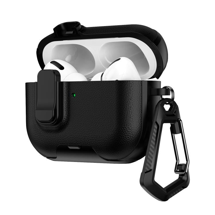 For AirPods Pro 3 Litchi Texture Earphone Case with Holder & Security Lock
