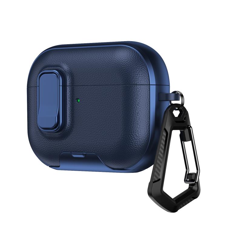 For AirPods Pro 3 Litchi Texture Earphone Case with Holder & Security Lock