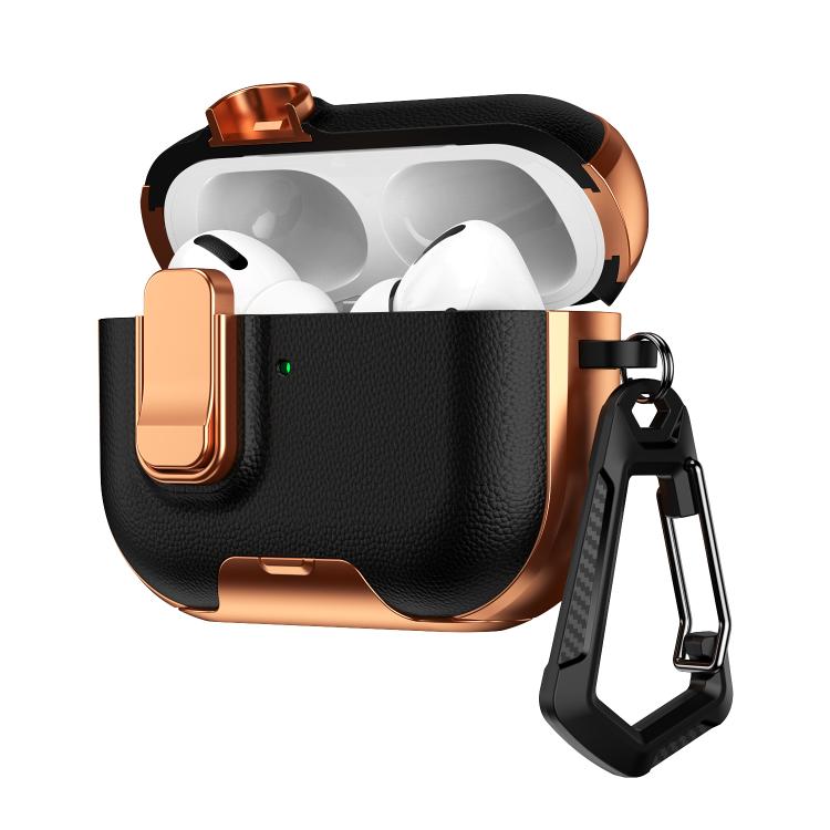 For AirPods Pro 3 Litchi Texture Earphone Case with Holder & Security Lock