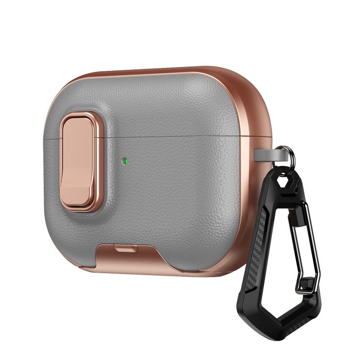 For AirPods Pro 3 Litchi Texture Earphone Case with Holder & Security Lock