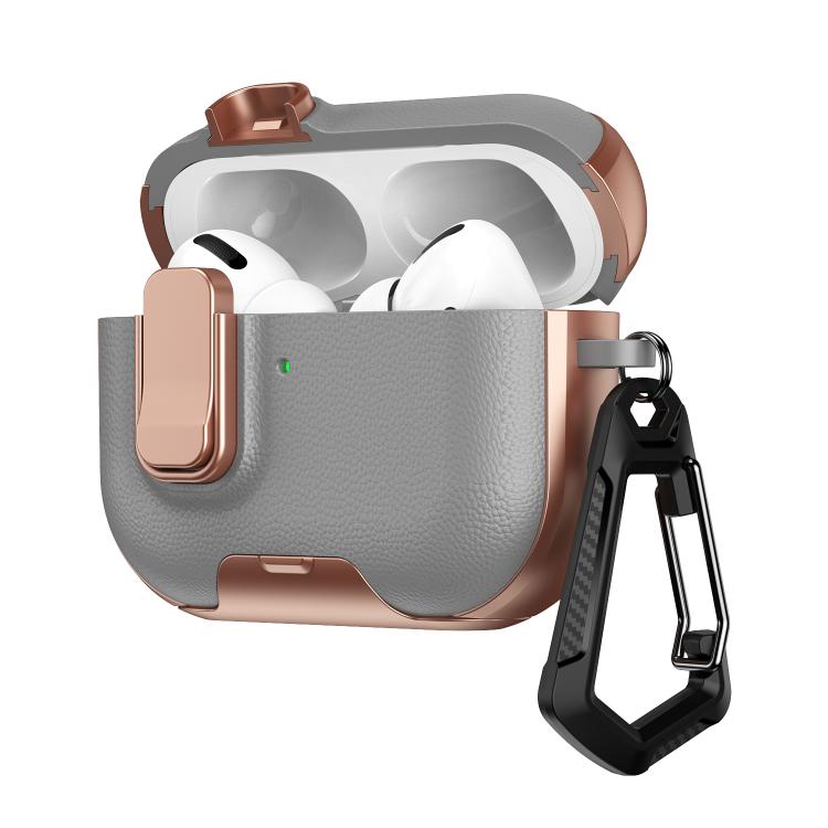 For AirPods Pro 3 Litchi Texture Earphone Case with Holder & Security Lock
