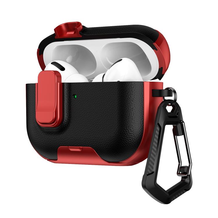 For AirPods Pro 3 Litchi Texture Earphone Case with Holder & Security Lock