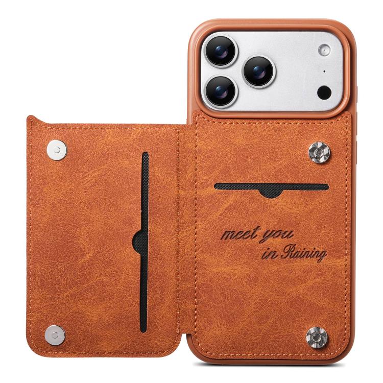 For iPhone 15 ESEBLE Retro Texture Double Buckle Card Slot Phone Case