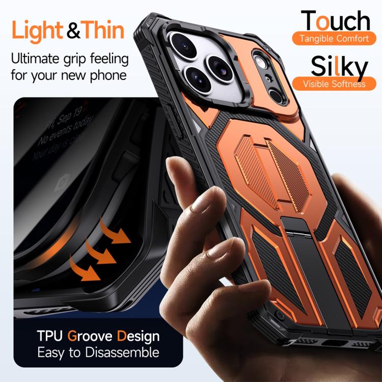 For iPhone 17 Pro Max Hidden Metal Holder Magnetic Shockproof Phone Case