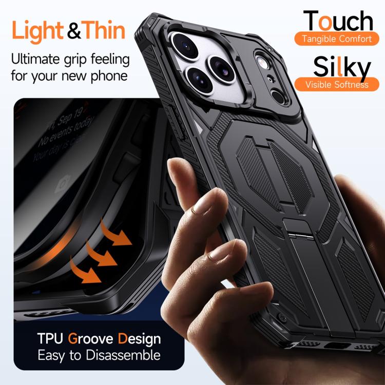 For iPhone 17 Pro Max Hidden Metal Holder Magnetic Shockproof Phone Case