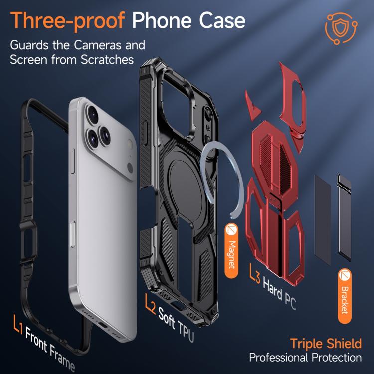 For iPhone 17 Pro Max Hidden Metal Holder Magnetic Shockproof Phone Case