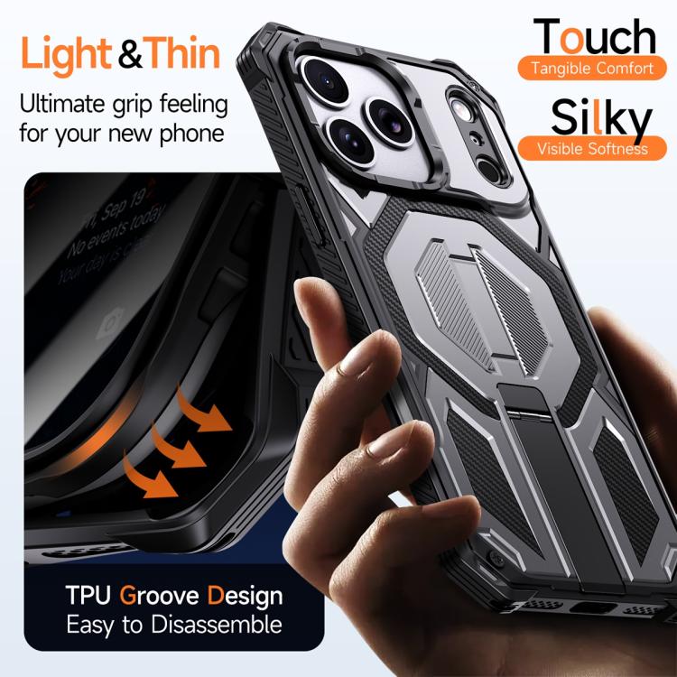 For iPhone 17 Pro Max Hidden Metal Holder Magnetic Shockproof Phone Case