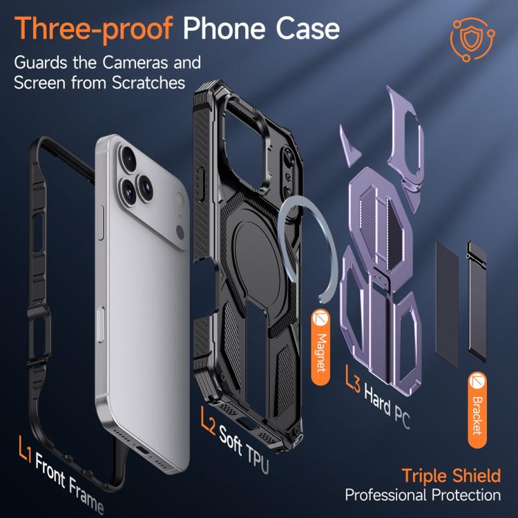 For iPhone 17 Pro Max Hidden Metal Holder Magnetic Shockproof Phone Case